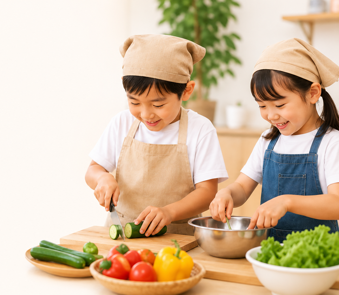 子どもたちが料理体験をしている様子